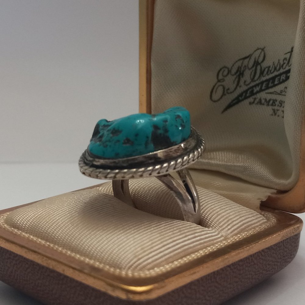 Vintage Silver Ring Large Turquoise Gemstone - image 8